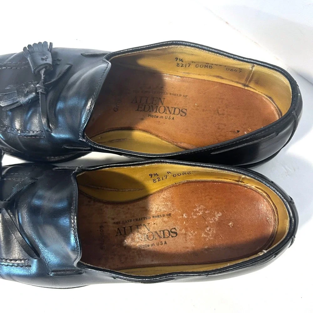 Allen Edmonds Grayson Tassel Loafer Men 9.5 Black Leather Dress Shoes USA Preppy